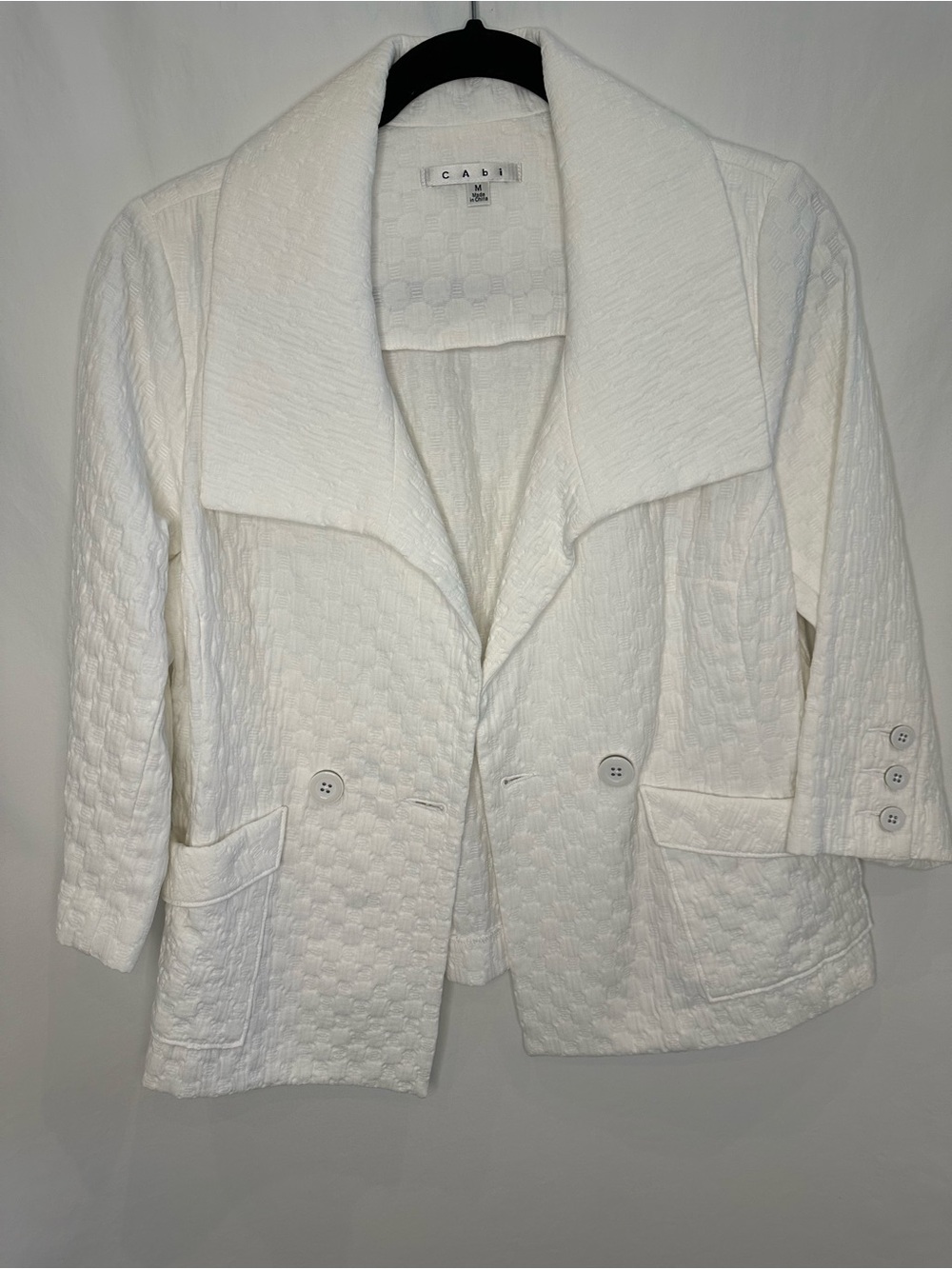 CAbi White Textured Open Blazer with Patch Pockets